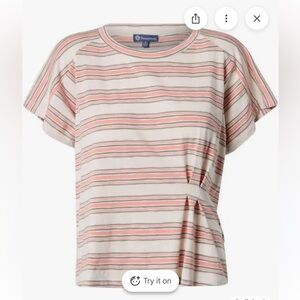 Democracy Coral, sage and ivory Striped Top
